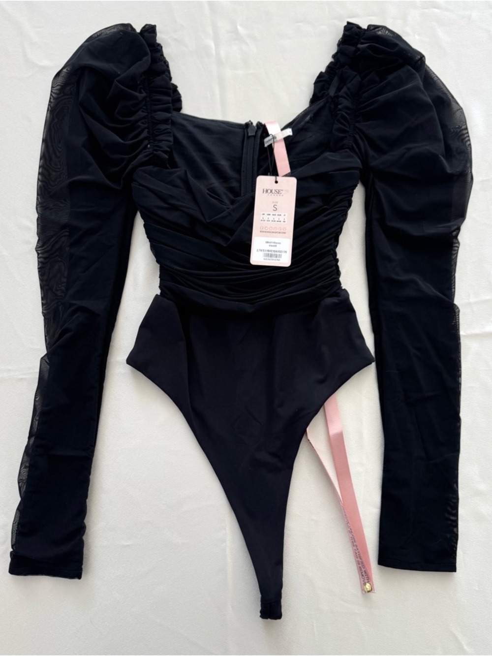 House of CB Black ‘Emme’ Black Ruched Chiffon Puff Sleeve Bodysuit